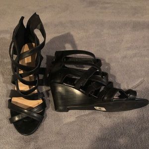 Black wedge sandals